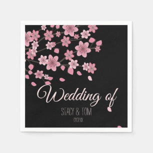 Servilleta De Papel Árbol de flores de cerezo elegantes negro boda