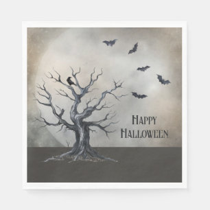 Servilleta De Papel Árbol de Halloween con raven y murciélagos