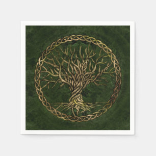 Servilleta De Papel Árbol de la vida - Yggdrasil - verde y oro