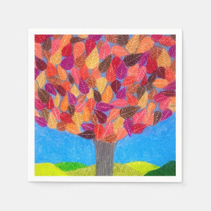 Servilleta De Papel Árbol de lápiz de color con dibujo de hojas