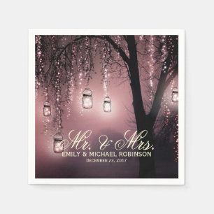 Servilleta De Papel Árbol de luces de cuerdas de tarro mason boda rúst