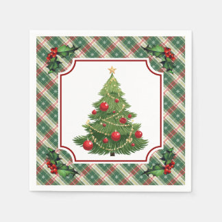 Servilleta De Papel Árbol de Navidad a cuadros con acebo