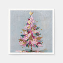 Árbol de Navidad abstracto rosa y dorado con empas