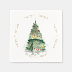 Servilleta De Papel Árbol de Navidad acuarela con saludo de Navidades