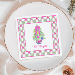 Servilleta De Papel Árbol de Navidad acuarela de barro rosado caliente