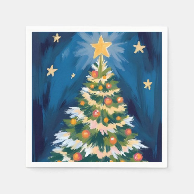 Servilleta De Papel Árbol de Navidad Acuarela Fiesta (Anverso)
