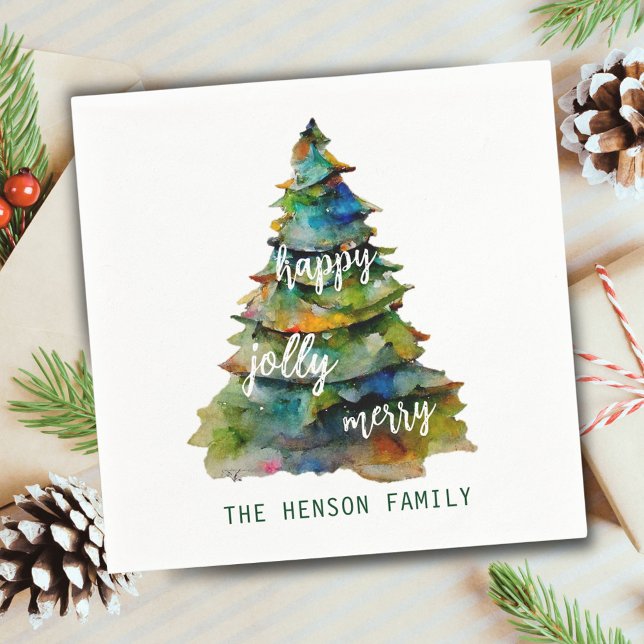 Servilleta De Papel Árbol de Navidad acuarela Merry Jolly Happy (Subido por el creador)