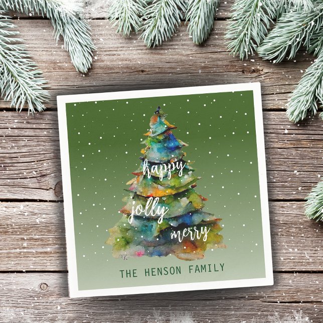 Servilleta De Papel Árbol de Navidad acuarela Merry Jolly Happy (Subido por el creador)