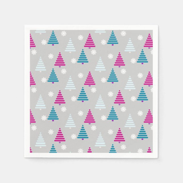 Servilleta De Papel Árbol de Navidad azul rosa simple (Anverso)