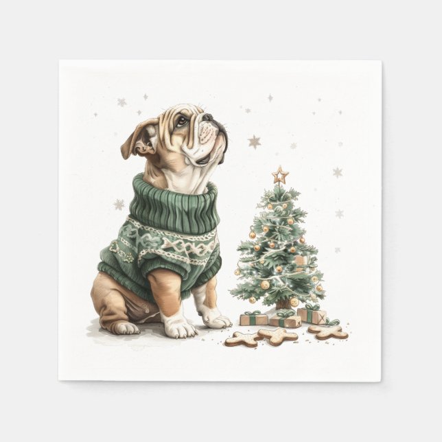 Servilleta De Papel Árbol de Navidad Bulldog inglés para navidades (Anverso)