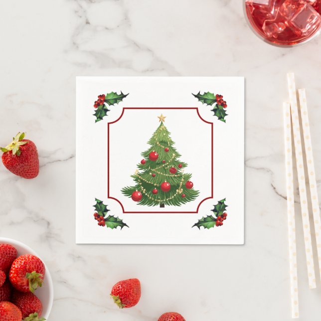 Servilleta De Papel Árbol de Navidad con Acebo (In situ)