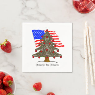 Servilleta De Papel Árbol de Navidad con Camuflaje y Bandera de EE. UU