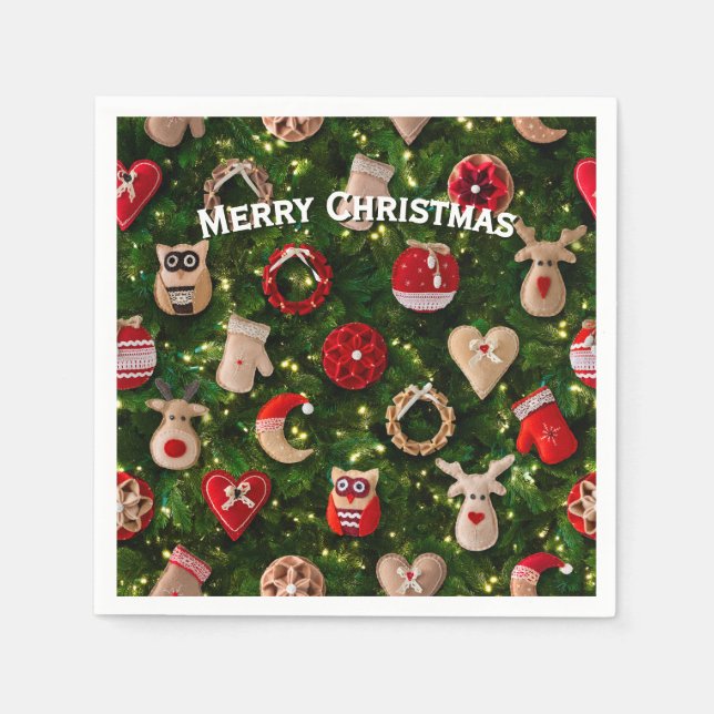 Servilleta De Papel Árbol de Navidad con juguetes de fieltro (Anverso)