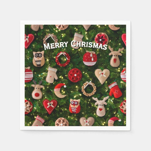 Servilleta De Papel Árbol de Navidad con juguetes de fieltro (Anverso)