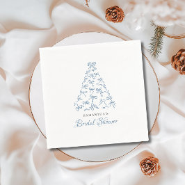 Servilleta De Papel Árbol de Navidad con lazo azul garabateado Despedi
