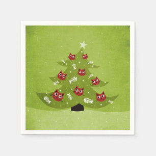 Servilleta De Papel Árbol De Navidad Con Ornamentos De Gato Y Pescado