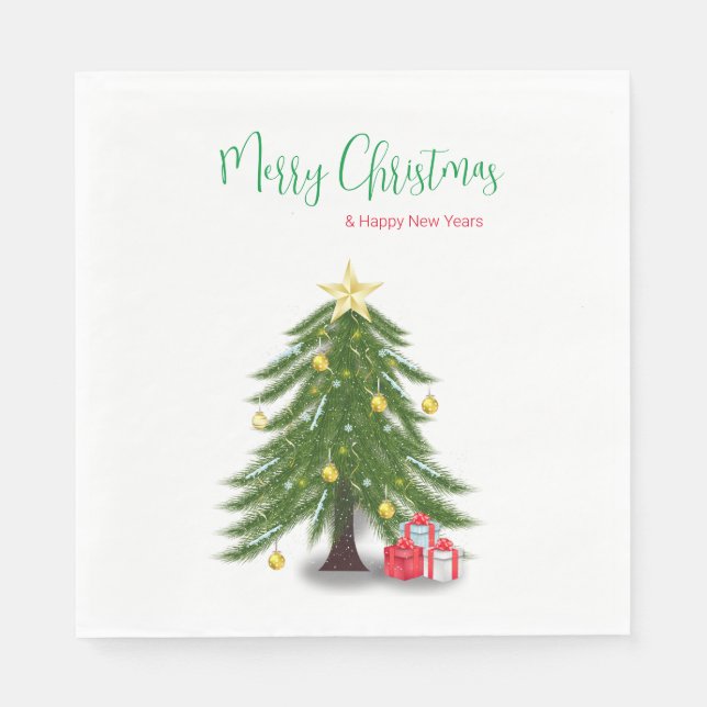 Servilleta De Papel Árbol de Navidad con presente rojo (Anverso)