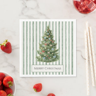 Servilleta De Papel Árbol de Navidad con Rayas Verdes