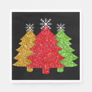 Servilleta De Papel Arbol de Navidad copo de nieve verde oro rojo bril