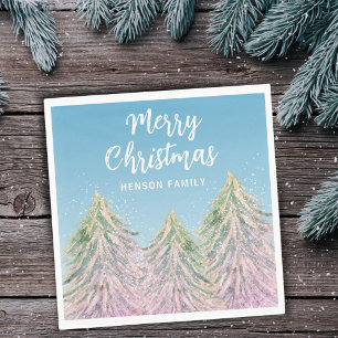 Servilleta De Papel Árbol de navidad de color verde rosa