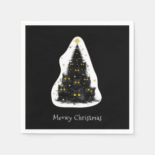 Servilleta De Papel Árbol de Navidad de Gato Negro Maullante