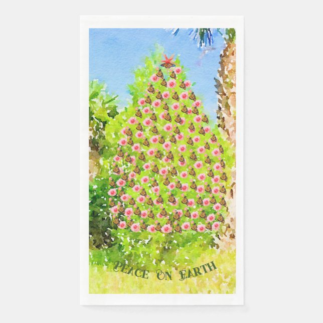 Servilleta De Papel Árbol de Navidad de Mariposa Monarca de la Paz en  (Anverso)
