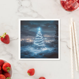 Servilleta De Papel Árbol de Navidad de Noche de Invierno Brillante Az