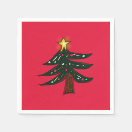 Servilleta De Papel Árbol de Navidad Dibujado a Mano Rojo