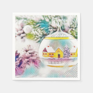 Servilleta De Papel Árbol de Navidad Dibujo Vintage Adornos Rosados