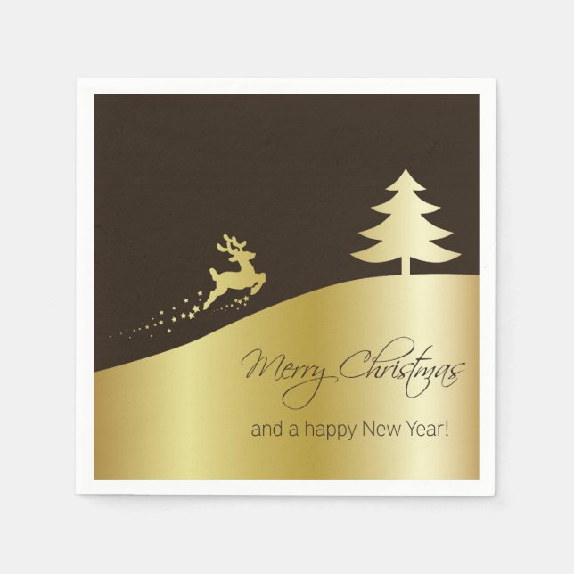 Servilleta De Papel Árbol de Navidad dorado con reno (Anverso)