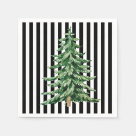 Servilleta De Papel Árbol de Navidad en Acuarela con Rayas Blancas y N