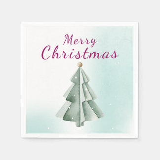 Servilleta De Papel Árbol de Navidad en acuarela verde salvia