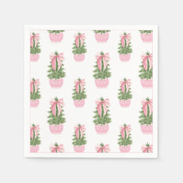Servilleta De Papel Árbol de Navidad en Jarrón Ginger con Lazo Rosa
