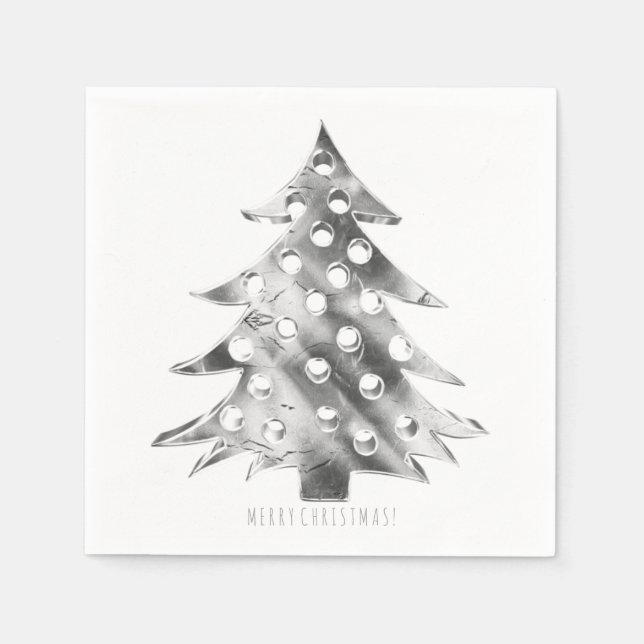 Servilleta De Papel Árbol de Navidad Gris plateado Elegante moderno (Anverso)