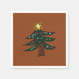 Servilleta De Papel Árbol de Navidad Marrón Dibujado a Mano