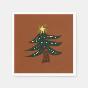Servilleta De Papel Árbol de Navidad marrón dibujado a mano