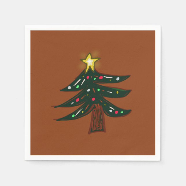 Servilleta De Papel Árbol de Navidad marrón dibujado a mano (Anverso)