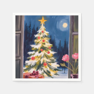 Servilleta De Papel Árbol de Navidad Merry Acuarela Navideño