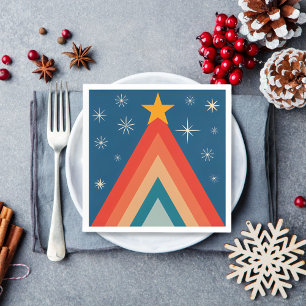 Servilleta De Papel Árbol de Navidad minimalista rojo y azul retro gro