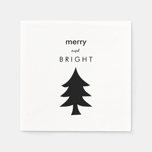Servilleta De Papel Árbol de Navidad moderno negro y blanco (Anverso)