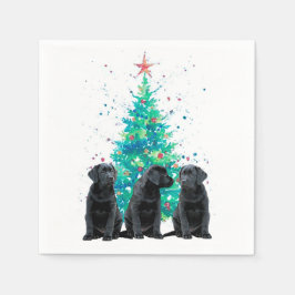 Servilleta De Papel Árbol de Navidad negro de labrador cachorro de per