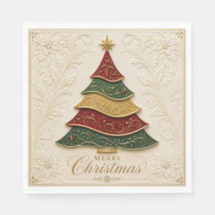 Servilleta De Papel Árbol de Navidad ornamentado en oro y esmalte