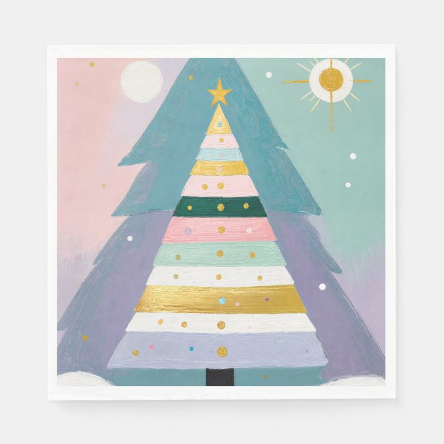 Servilleta De Papel Árbol de Navidad Pastel Celestial (Anverso)
