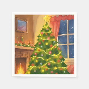 Servilleta De Papel Árbol de Navidad Pintura Feliz Navidad