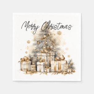 Servilleta De Papel Árbol de Navidad Retro Gold