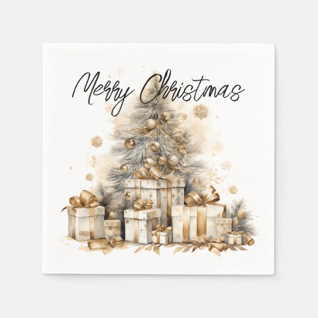 Servilleta De Papel Árbol de Navidad Retro Gold (Anverso)