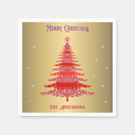 Servilleta De Papel Árbol de Navidad Rojo moderno Snowflakes Name Gold