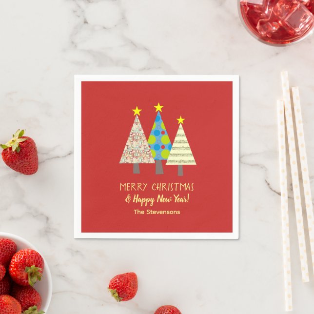 Servilleta De Papel Árbol de Navidad Rojo Personalizado (In situ)