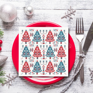 Servilleta De Papel Árbol de Navidad Rojo y Azul Adorable con Patrón N
