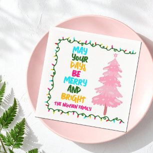 Servilleta De Papel Árbol de Navidad Rosa Brillante Fiesta Personaliza